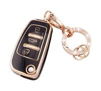 Koaudb Autoschlüssel Hülle Cover Fit für Audi A1 A3 A4 A6 A8 Quattro Q3 Q7 S3 S6 RS3 RS6 R8 TT TTS 3 Tasten Flip Key Case Cover Weich TPU Schlüsselhülle mit Schlüsselanhänger (R-Ad-3-B)