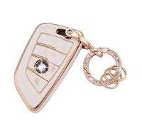 Koaudb Autoschlüssel Hülle Cover Passt für BMW X1, X2, X3, X5, X6, 2, 5, 6, 7, Serie 3, 4 Tasten Schlüsseletui TPU Schlüsselhülle mit Schlüsselanhänger (R-BM-4D-W)