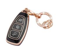 Koaudb Autoschlüssel Hülle Cover Passt für Ford Fiesta Focus C-Max Galaxy B-Max Grand C-Max Kuga Mondeo S-Max 3 Tasten Schlüsseletui TPU Schlüsselhülle mit Schlüsselanhänger (R-Frd-3-B)