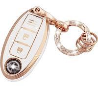 Koaudb Autoschlüssel Hülle Cover Passt für Nissan 350Z, Qashqai, Murano, X-Trail, Kicks, Tiida, Micra, Pathfinder, Juke, 3 Tasten Schlüsseletui TPU Schlüsselhülle mit Schlüsselanhänger (R-Nisn-3-W)