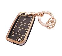 Koaudb Autoschlüssel Hülle Cover Passt für VW Golf 7 Polo MK6 Jetta Superb Fabia Seat Leon Ateca, 3 Tasten Schlüsseletui TPU Schlüsselhülle mit Schlüsselanhänger (R-Vlw-3B-B)