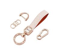 Koaudb Schlüsselanhänger aus Leder Männer Auto Schlüsselanhänger 360 Grad drehbar mit Anti-Lost D-Ring Leder Schlüsselband Geschenk für Damen Herren (weiß)