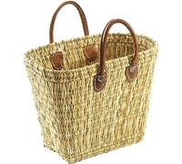 Kobolo Korbtasche Einkaufstasche Flechttasche Strandtasche Seegrastasche natur Ledergriffe