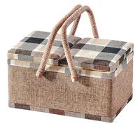 Kobolo Nähkästchen Nähkorb Nähkörbchen Nähkasten - beige kariert - Stoff - 29x19x16 cm