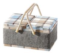 Kobolo Nähkästchen Nähkorb Nähkörbchen Nähkasten - blau kariert - Stoff - 33x23x17 cm
