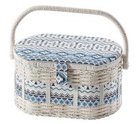 Kobolo Nähkästchen Nähkorb Nähkörbchen Nähkasten - blau natur aus Textil - 28x19x16 cm