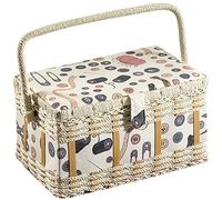 Kobolo Nähkästchen Nähkorb Nähkörbchen Nähkasten - Knopfmuster - 28x18x16 cm Beige