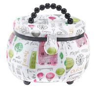 Kobolo Nähkästchen Nähkorb Nähkörbchen Nähkasten -Kunststoff, Textil - Weiß, Rosa- 28x21x19 cm