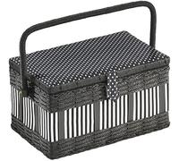 Kobolo Nähkästchen Nähkorb Nähkörbchen Nähkasten - mit Punkten und Streifen - 28x18x16 cm Schwarz