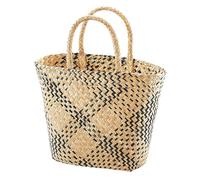 Kobolo Tasche Seegras, schwarz-beige, 45x20x30 cm, handgefertigte Henkeltasche, nachhaltige & leichte Shoppertasche für Einkauf, Strand & Alltag