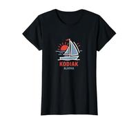 Kodiak Alaska Segelboot Sonnenuntergang Design Preisgünstiges Grafik-T-Shirt, Damen, Schwarz, XL