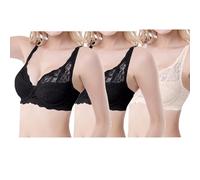 KODMNSW 3er Pack BH Damen mit Bügel Push Up Spitzen BHS Set Sexy Y2K Bequemer Bra Große Größen Starker Halt Bustier Tiefem V-Ausschnitt Dünn Weich Balconette BH Fraun Klassische BHS Beige 90B