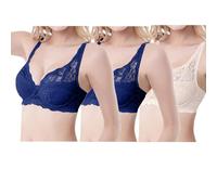 KODMNSW 3er Pack BH Damen mit Bügel Push Up Spitzen BHS Set Sexy Y2K Bequemer Bra Große Größen Starker Halt Bustier Tiefem V-Ausschnitt Dünn Weich Balconette BH Fraun Klassische BHS Beige 90B