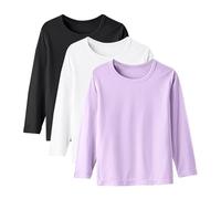 KODMNSW 3er Pack Langarmshirt Mädchen Modal Baumwolle Langarm Tshirt Weich Bequem Basic T-Shirt Herbst Elegante Oberteile Einfarbig Modische Top Kuschelpullover Kinder Longshirt