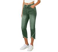 KODMNSW 7/8 Jeans Damen Sommer Stretch Skinny Jeanshose Caprihose High Waist Sommerhose Bequeme Denim Hose mit Taschen Slim Fit Leicht Sommerjeans Elegante Jeanshosen Freizeithose Armeegrün XXL