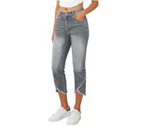 KODMNSW 7/8 Jeans Damen Sommer Stretch Skinny Jeanshose Caprihose High Waist Sommerhose Bequeme Denim Hose mit Taschen Slim Fit Leicht Sommerjeans Elegante Jeanshosen Freizeithose Dunkelgrau L