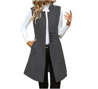 KODMNSW Anzugweste Damen Ärmellose Wollemantel Elegant Long Weste Damenweste Lang Gilet Teddywesten Wolleweste Ohne Ärmel Herbstjacke Übergangsjacke Einfarbiges Vest Dufflecoat Grau XL