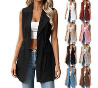 KODMNSW Anzugweste Damen Ärmelloses Elegant Blazer Sportlich Longblazer Sommer Weste Leichte Sommerblazer Casual Anzugjacke Festlich Tailliert Damenblazer Lässig Sweatblazer Schwarz 3XL