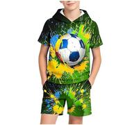 KODMNSW Bekleidungssets für Jungen Cartoon Kurzarm Hoodie und Kurze Hosen 2 Teiliges Set Sommer Outfit Cooles Freizeitanzug Baumwolle Look Jogginganzug Sportanzug Kinder Kleidung Grün 170