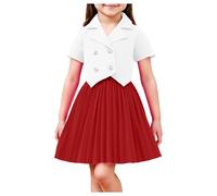 KODMNSW Bekleidungssets für Mädchen Kurzarm Blazer und Kurze Faltenrock Set Sommer Outfits Zweiteiler Einfarbiges Freizeitanzug Zweiteiler Schuluniform Mädchenbekleidung Wassermelonenrot 110