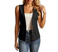 KODMNSW Blazer Damen Sportlich Ärmelloses Elegant Weste Kurzblazer Leichte Sommerblazer Casual Anzugjacke Sommer Anzugweste Damenblazer Arbeit Büro Jacke Revers Sweatblazer Sakko Schwarz M