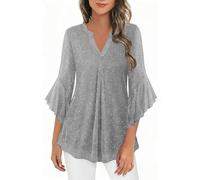 KODMNSW Bluse Damen Glitzer Oberteile 3/4 Arm Große Größen Elegant Tunika mit Rüschenärmel V-Ausschnitt Modern Festliche Kleidung Glitzeroberteil Damenblusen für Party Disco Faschings