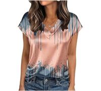 KODMNSW Bluse Damen Kurzarm Satinbluse Sommer Elegant Oberteile mit Aufdruck Festliche Top V-Ausschnitt Modische Kurzarmshirt Seidig Shirt Business Hemdbluse Frauen Tunika Blusenshirt Orange XXL