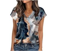 KODMNSW Bluse Damen Kurzarm Satinbluse Sommer Elegant Oberteile mit Aufdruck Festliche Top V-Ausschnitt Modische Kurzarmshirt Seidig Shirt Business Hemdbluse Frauen Tunika Blusenshirt Orange XXL