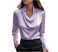 KODMNSW Blusen Damen Satin Bluse Elegante Oberteile Langarm Shirts Festliche Blusen Elegant Seidig Shirt Hemdbluse Arbeitshemd Seiden Business Blusenshirt Lässiges Langarmshirt Lila 3XL