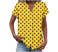 KODMNSW Blusen für Damen Blusenshirt Hemdbluse mit Druck V-Ausschnitt Elegant Bluse Kurzarm Oberteile Frauen Kurzarmshirt Strandhemd Leicht Atmungsaktiv Businesshemd Gelb XXL