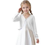 KODMNSW Bolero Mädchen EIN-Knopf-Schal Jacke Cardigan Offener Vorderseite Strickjacke Strick-Bolero mit Langen Ärmel Leichte Jacke Einfarbig Casual Feinstrickjacke Jäckchen für Kinder Weiß 8 Jahre