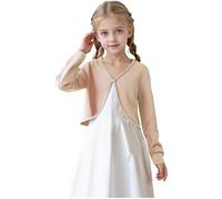 KODMNSW Bolero Mädchen EIN-Knopf-Schal Jacke Cardigan Offener Vorderseite Strickjacke Strick-Bolero mit Langen Ärmel Leichte Jacke Einfarbig Casual Feinstrickjacke Jäckchen für Kinder Beige 12 Jahre