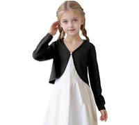 KODMNSW Bolero Mädchen EIN-Knopf-Schal Jacke Cardigan Offener Vorderseite Strickjacke Strick-Bolero mit Langen Ärmel Leichte Jacke Einfarbig Feinstrickjacke Jäckchen für Kinder Schwarz 14 Jahre