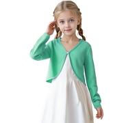 KODMNSW Bolero Mädchen EIN-Knopf-Schal Jacke Cardigan Offener Vorderseite Strickjacke Strick-Bolero mit Langen Ärmel Leichte Jacke Einfarbig Casual Feinstrickjacke Jäckchen für Kinder Grün 8 Jahre