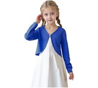 KODMNSW Bolero Mädchen EIN-Knopf-Schal Jacke Cardigan Offener Vorderseite Strickjacke Strick-Bolero mit Langen Ärmel Leichte Jacke Einfarbig Casual Feinstrickjacke Jäckchen für Kinder Marine 8 Jahre
