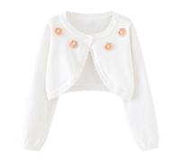 KODMNSW Bolero Mädchen Strickjacke Kurze Gestrickt Cardigan Langärm Strick-Bolero Niedliches Pullover mit EIN Knopf Warm Bequem Leichte Jacke Feinstrickjacke Übergangsjacke Weiß 3 Jahre