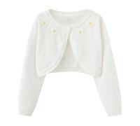 KODMNSW Bolero Mädchen Strickjacke Kurze Gestrickt Cardigan Langärm Strick-Bolero Niedliches Pullover mit EIN Knopf Warm Bequem Leichte Jacke Feinstrickjacke Übergangsjacke Weiß 3 Jahre