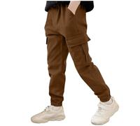 KODMNSW Cargohose Jungen Jogginghose Baggy Sporthose Chino Hose Arbeitshose Freizeit Outdoorhose Wärme Sweathose Elastische Taille Freizeithose Bequem Laufhose Sweatpants mit Taschen Kaffee 150