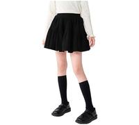 KODMNSW Cordrock Mädchen Rock mit Hose Drunter Minirock Kurzer Schuluniform Elastische Taille Mini Skirt Faltenrock Tennisrock Cord Röcke Hosenrock Süß Skater Rock Schwarz 140