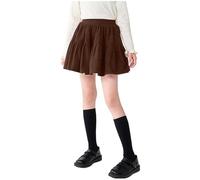KODMNSW Cordrock Mädchen Rock mit Hose Drunter Minirock Kurzer Schuluniform Elastische Taille Mini Skirt Faltenrock Tennisrock Cord Röcke Hosenrock Süß Skater Rock Braun 140