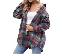 KODMNSW Damen Karierte Bluse Hemdbluse Oktoberfest Trachtenbluse HolzfäLlerhemd Locker Casual Hemdjacke Hemdcardigan mit Knöpfen Karohemd Freizeithemd Trachtenhemd Übergangsjacke S-XXL Marine M