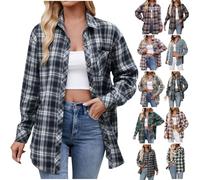 KODMNSW Damen Karierte Bluse Hemdbluse Oktoberfest Trachtenbluse HolzfäLlerhemd Locker Casual Hemdjacke Hemdcardigan mit Knöpfen Karohemd Freizeithemd Trachtenhemd Übergangsjacke S-XXL Marine S