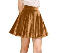 KODMNSW Damen Mädchen Skater Rock Hohe Taille Plissee Minirock aus Samtstoff Schuluniform Röcke Faltenrock Tanzrock Tennisrock Samtrock Kinder Glitzerrock für Silvester Festival Party Khaki 150
