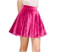 KODMNSW Damen Mädchen Skater Rock Hohe Taille Plissee Minirock aus Samtstoff Schuluniform Röcke Faltenrock Tanzrock Tennisrock Samtrock Kinder Glitzerrock Silvester Festival Party Knalliges Pink 150