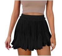 KODMNSW Damen Rock mit Hose Drunter Sommer Kurz Chiffonrock Minirock Sommerrock Elastisch Taille A-Linie Faltenrock Hosenrock Skater Skirt Freizeit Kurzer Sexy Chiffon Röcke Schwarz XL