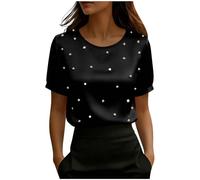 KODMNSW Damen Satin Bluse Kurzarm Elegant Oberteile Sommer Tshirts mit Perlen Blusenshirt Seiden T-Shirt Festliche Top Seidig Shirt Business Hemdbluse Modische Kurzarmshirt Satinbluse Schwarz M