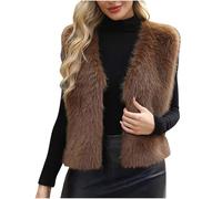 KODMNSW Fellweste Damen Teddyfell Weste Kurze Kunstfell Weste Pelzweste Ärmellose Teddyweste Wärmer Fleeceweste Elegant Damenweste Kunstpelz Westen Winterweste Plüschweste Braun L