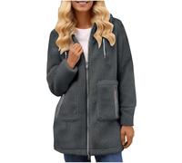 KODMNSW Fleecejacke Damen Teddyjacke Warme Winterjacke mit Kapuze Teddyfleece Jacke Einfarbig Hoodie Flauschig Kuscheljacke Elegant Kapuzenpullover Übergangsjacke Winter Jacket for Women Grau L