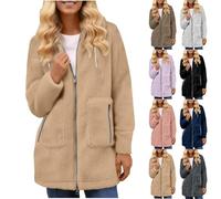 KODMNSW Fleecejacke Damen Teddyjacke Warme Winterjacke mit Kapuze Teddyfleece Jacke Einfarbig Hoodie Flauschig Kuscheljacke Elegant Kapuzenpullover Übergangsjacke Winter Jacket for Women Beige M