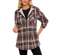 KODMNSW Fleecejacke Damen Teddyjacke Winterjacke Fleece Warm Kapuzenjacke Karierte Retro Teddyfleece Jacke Wollmantel Fleecemantel Dufflecoat Teddyfleece Jacke Wintermantel Plüschjacke Braun M